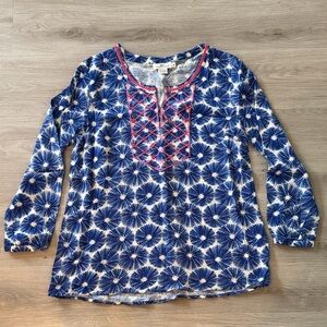 VINEYARD VINES Sea Urchin Tide Blue Beads & Sequin Design Tunic Blouse Top
